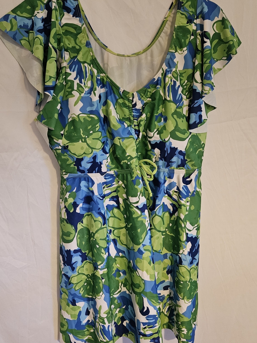 #6 3X Othr Floral One-Piece Swim Top- Green & Blue